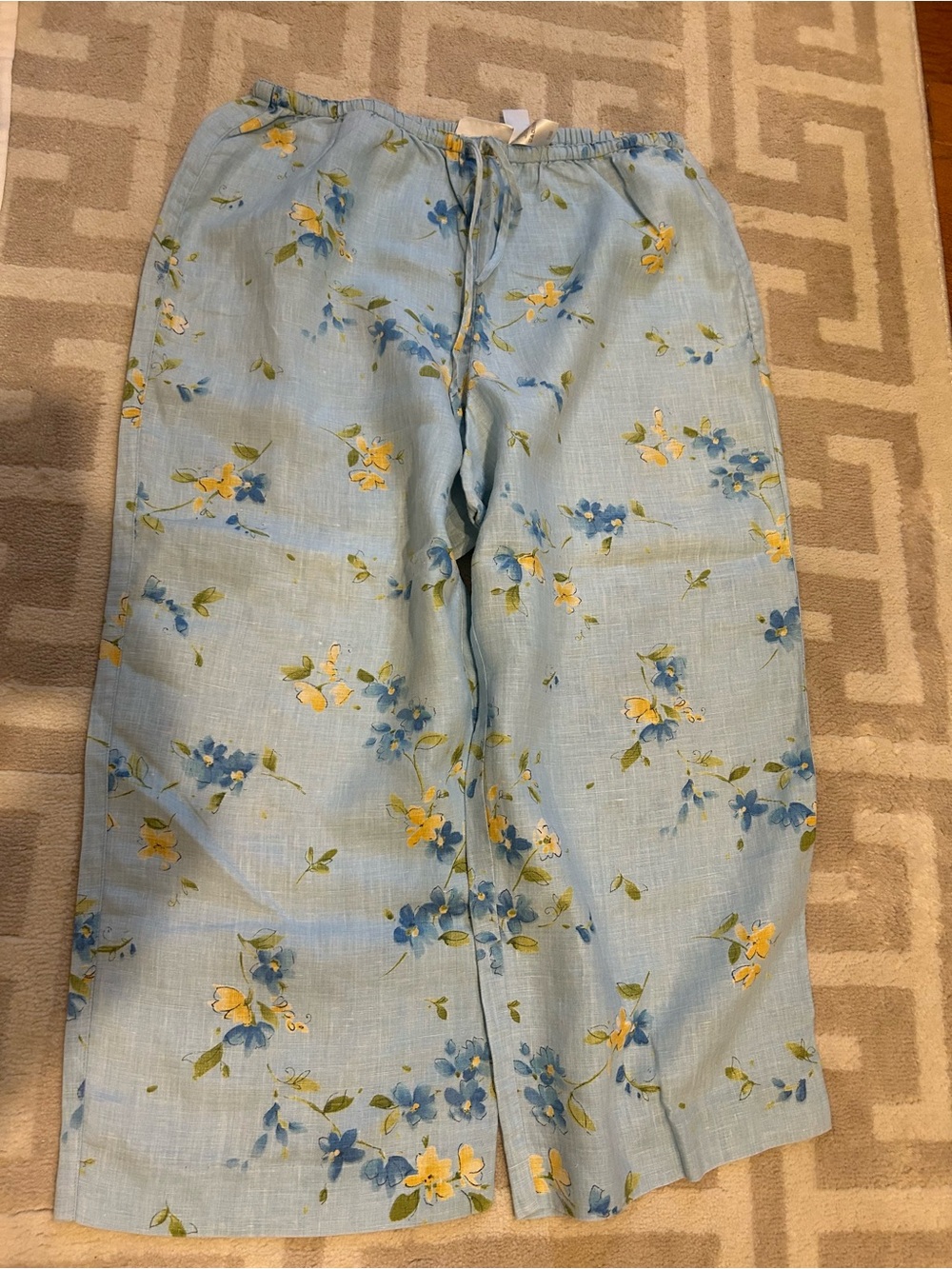 Vintage Liz Claiborne LizSport linen floral drawstring cropped pants size 12